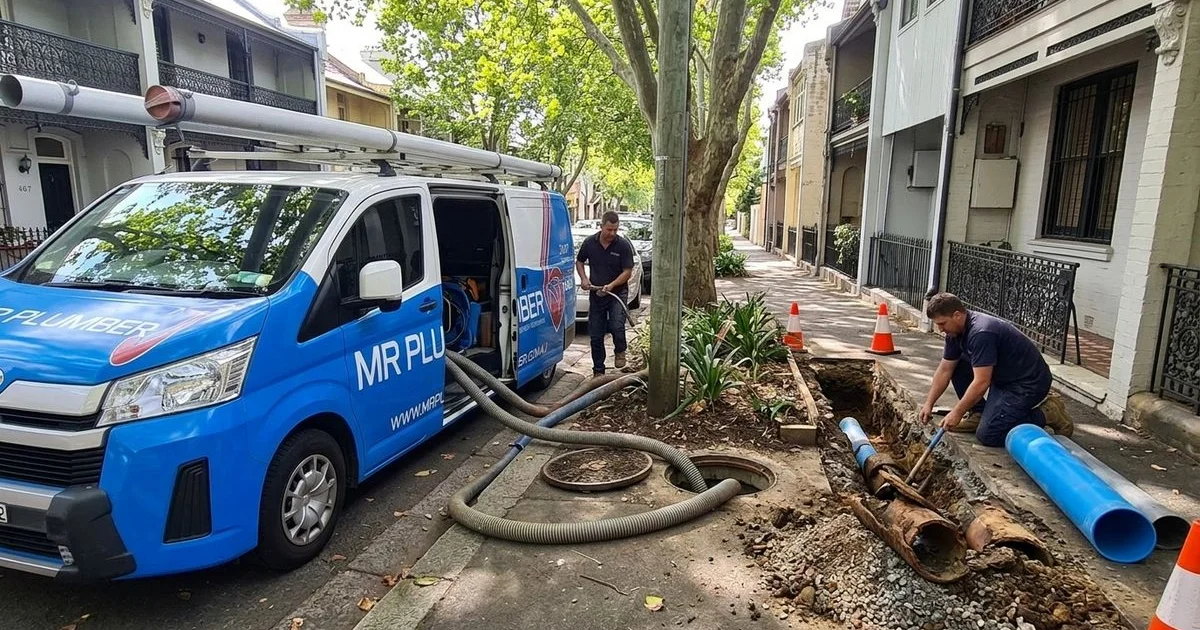Split comparison showing trenchless pipe relining on one side and traditional pipe excavation on the other