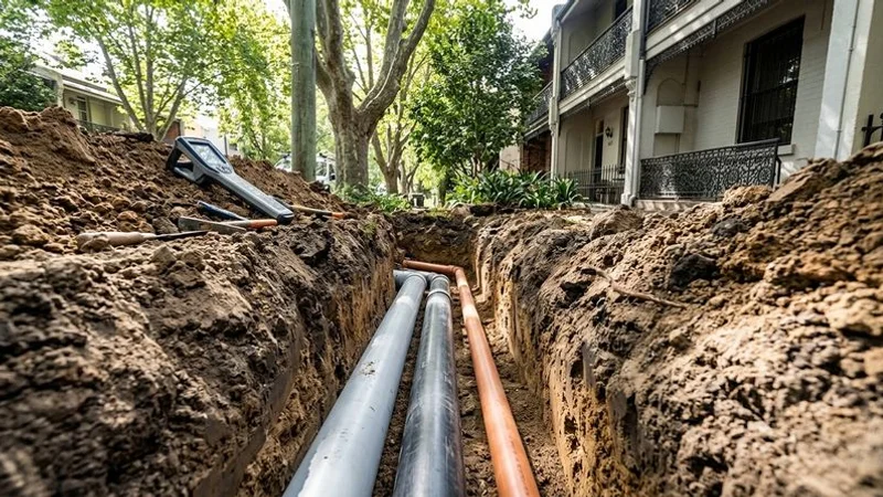 Cross-section diagram showing stormwater and sewer pipe layout under a house