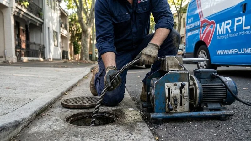 Plumber clearing a moderate blocked drain with electric eel equipment